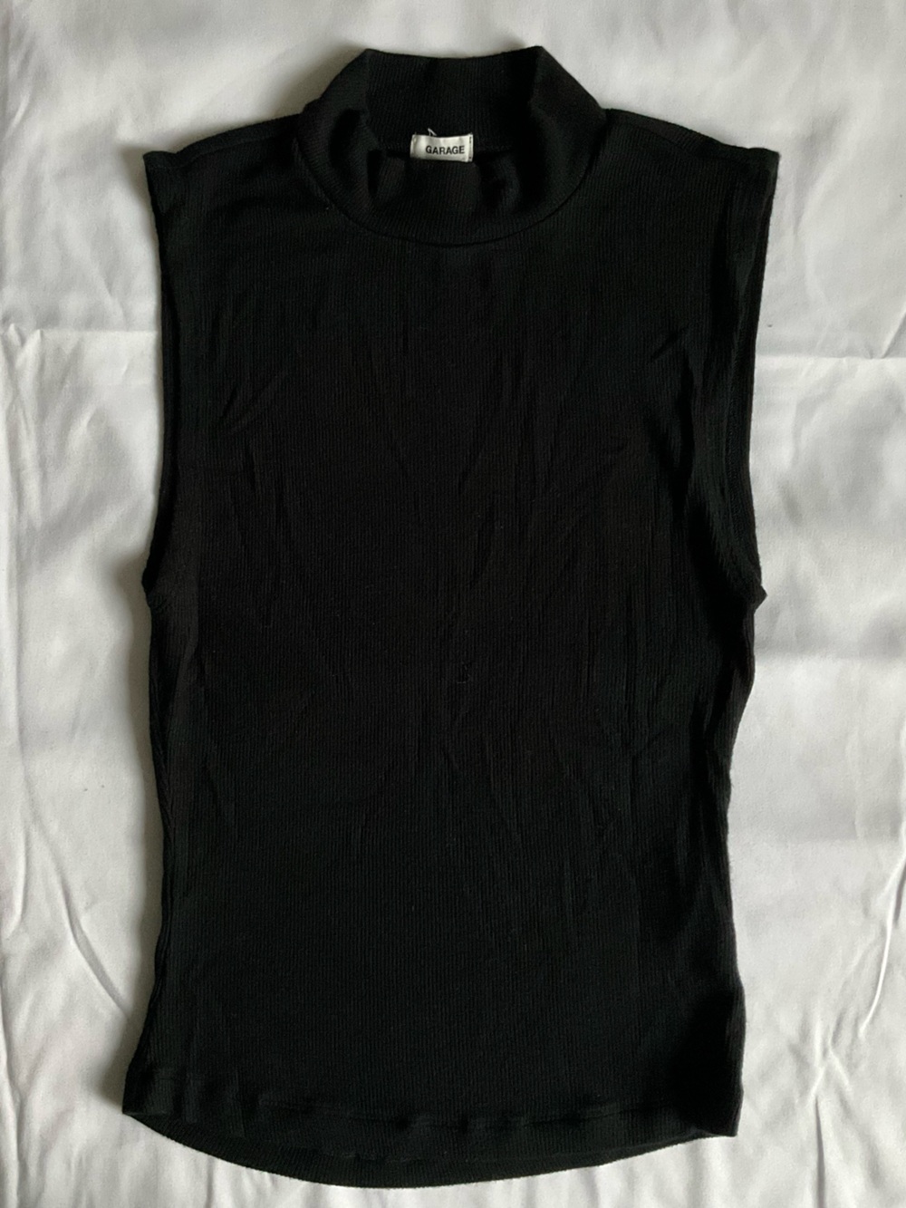 Garage Black Sleeveless Mock Neck Ribbed Tunic Top